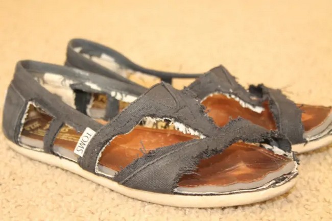 DIY sandals cut from Toms shoes