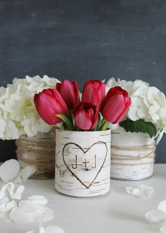 Tin Cans Made into Farmhouse Style Vases
