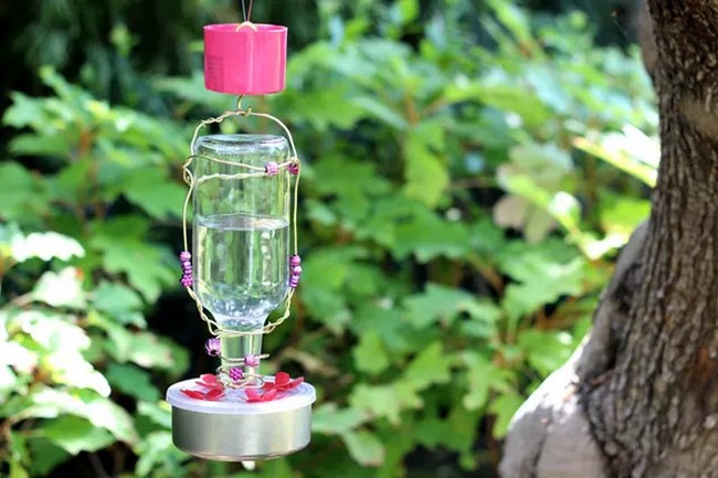 Glass Bottle Homemade Hummingbird Feeder