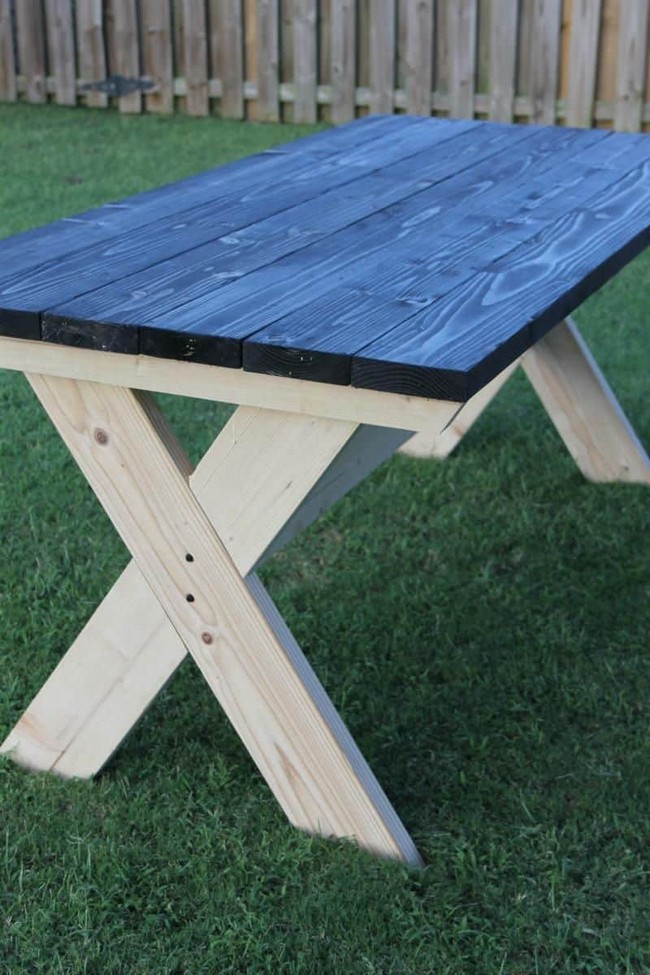 X-frame table and bench picnic table