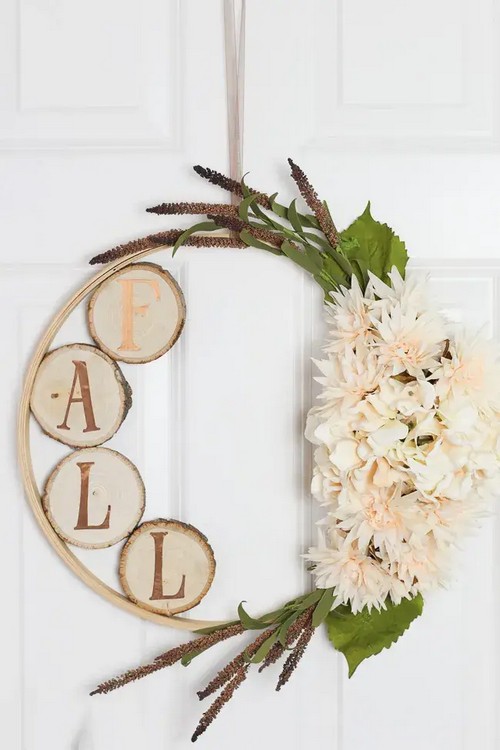 Embroidery Hoop Wreath with Wood Slices