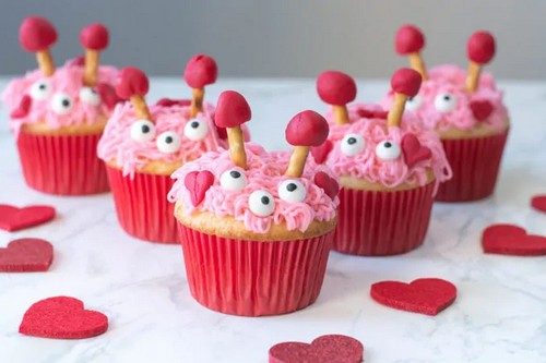 Furry Monster Valentines Cupcakes