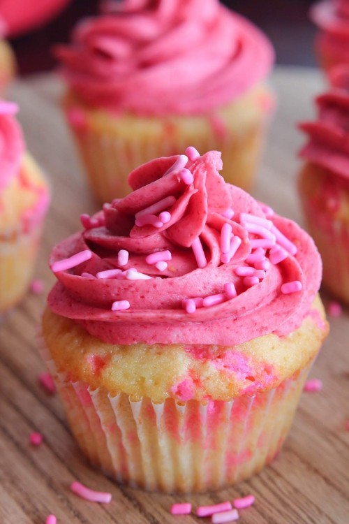 Pink Funfetti Cupcakes With Raspberry Buttercream