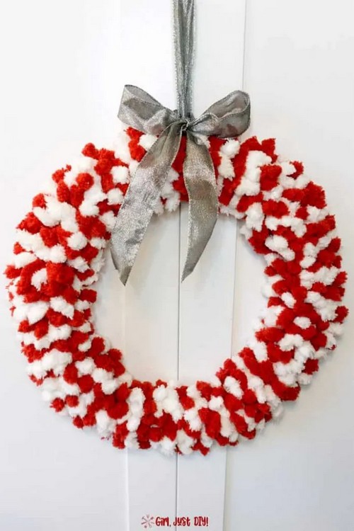 Red and White Fluffy Christmas Wreath
