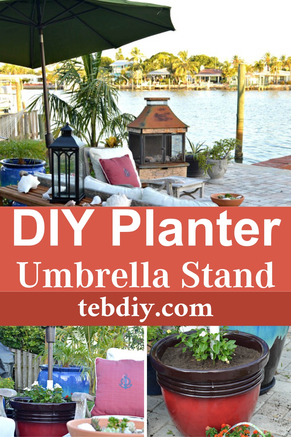 Useful DIY Planter Umbrella Stand For Outdoor