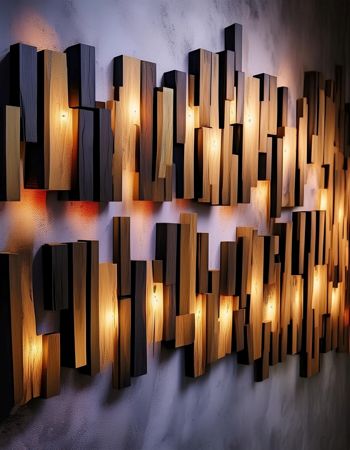 Burned Wood Wall Art Using LED Stripes