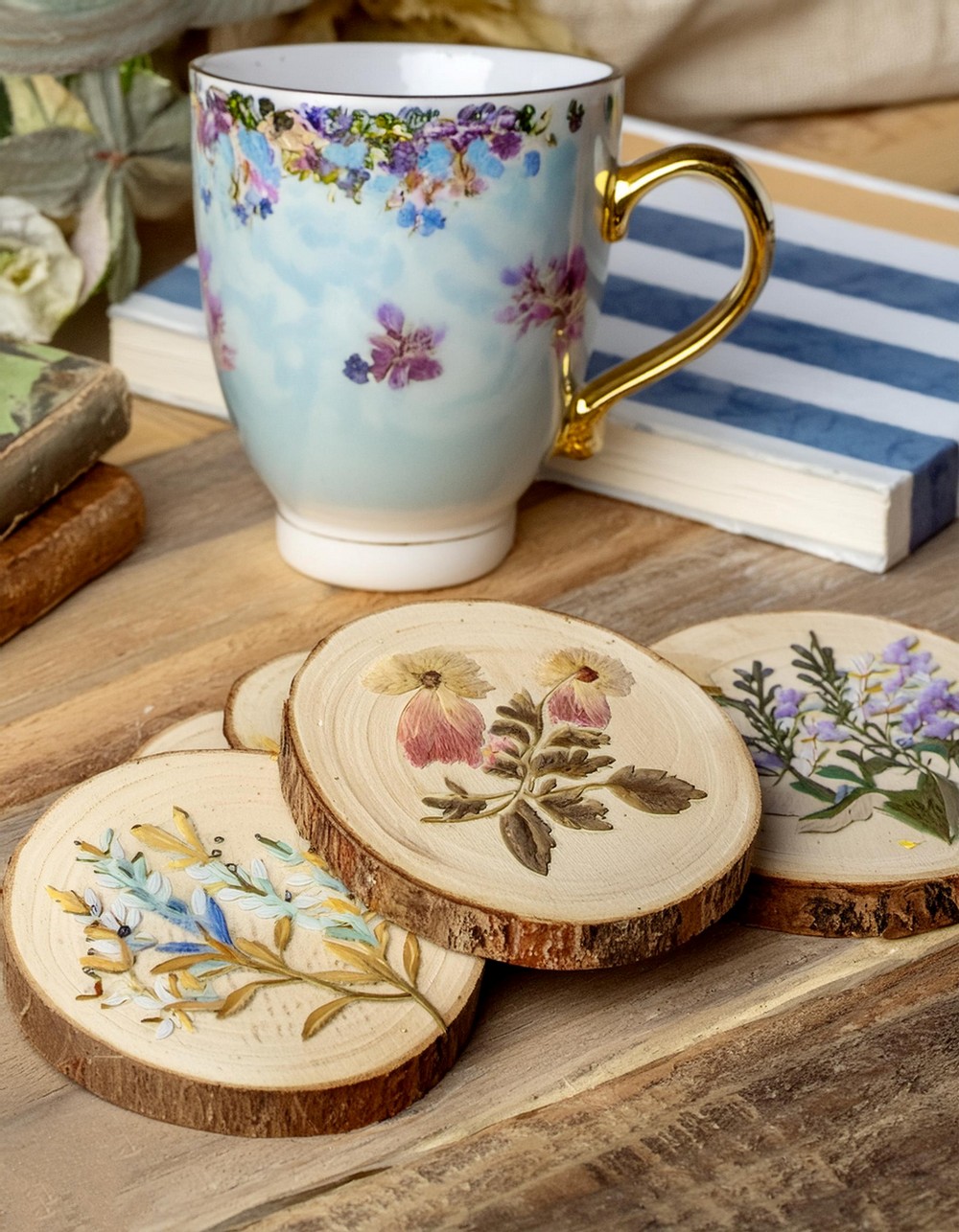 DIY Pressed Wooden Flower Coasters