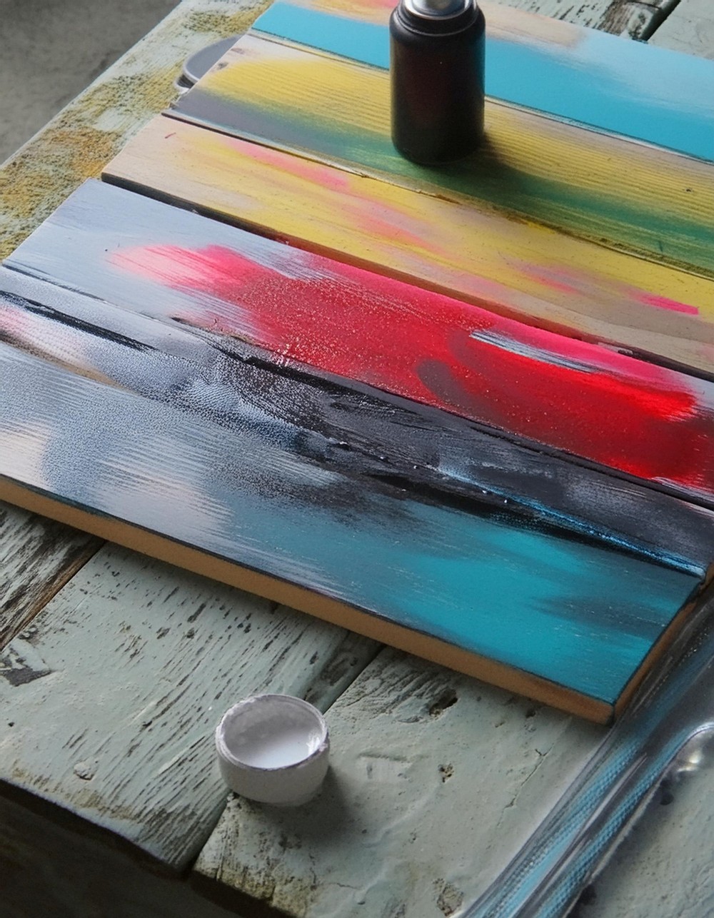 spray the colors on wood