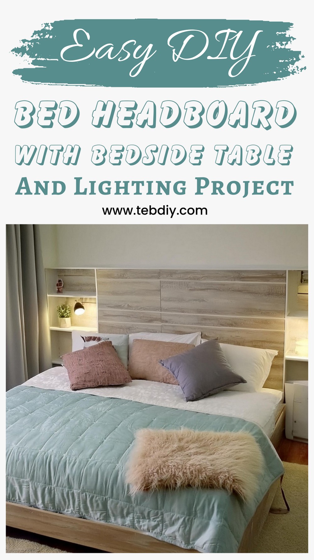 DIY Bed Headboard With Bedside Table And Lighting Project