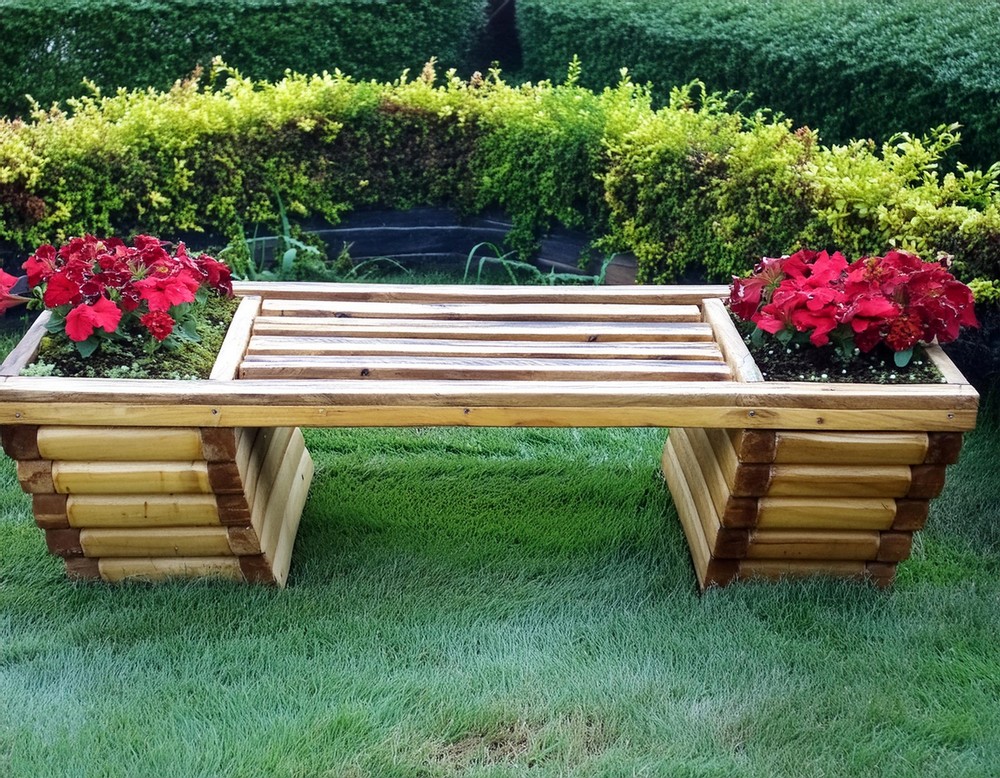 Log Bench With Planter