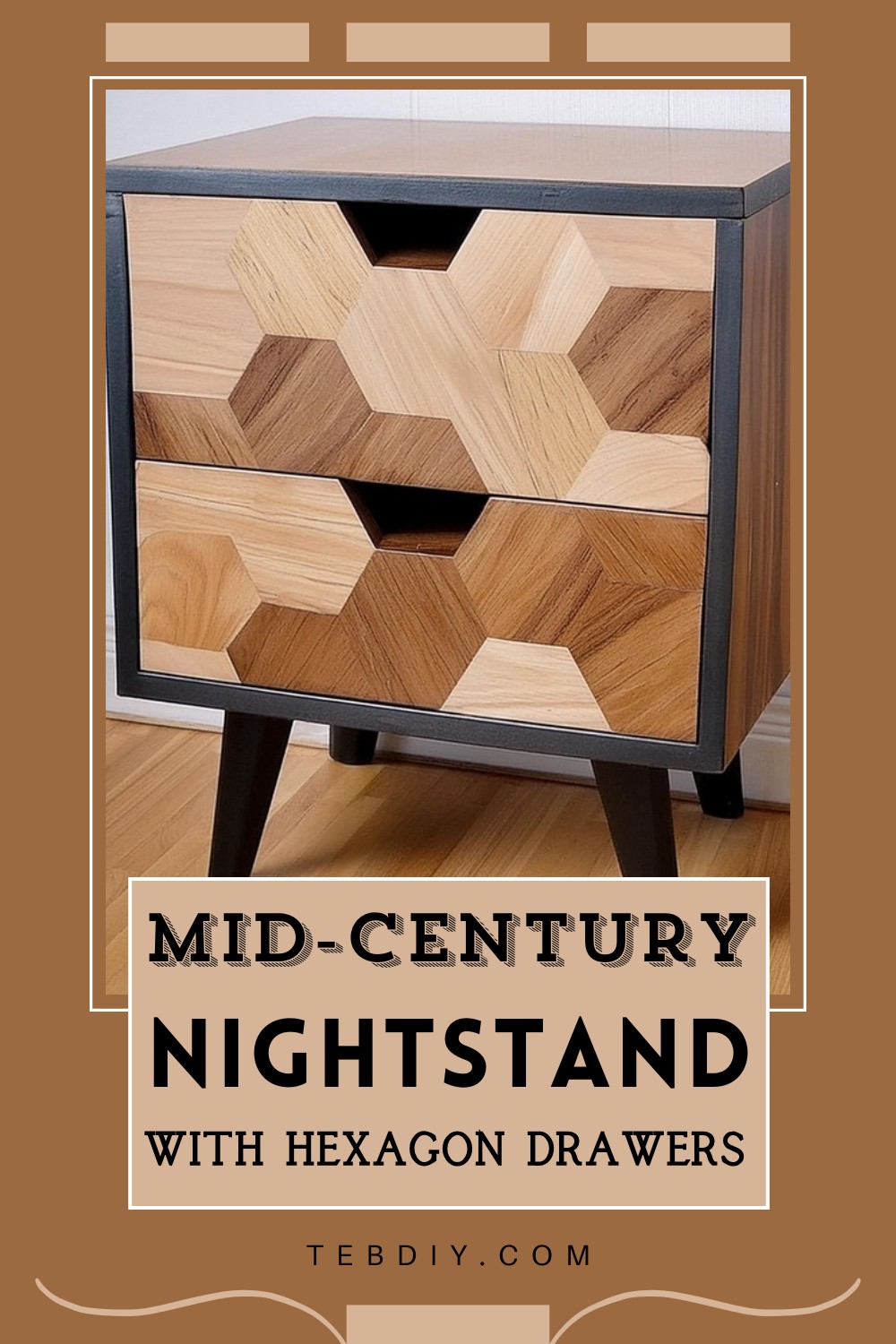 Mid-century Nightstand With Hexagon Pattern Drawers