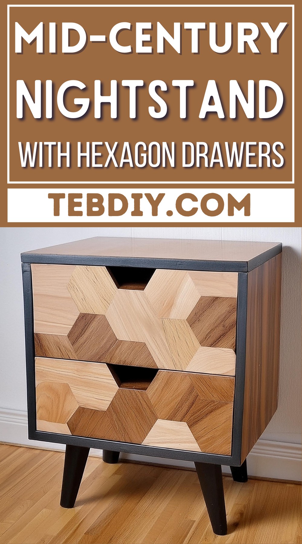 Mid-century Nightstand With Hexagon Pattern Drawers