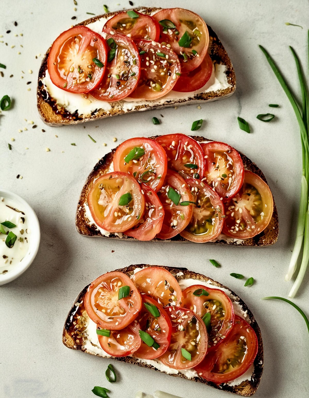 Tomato Toast with Chives and Sesame Seeds 1