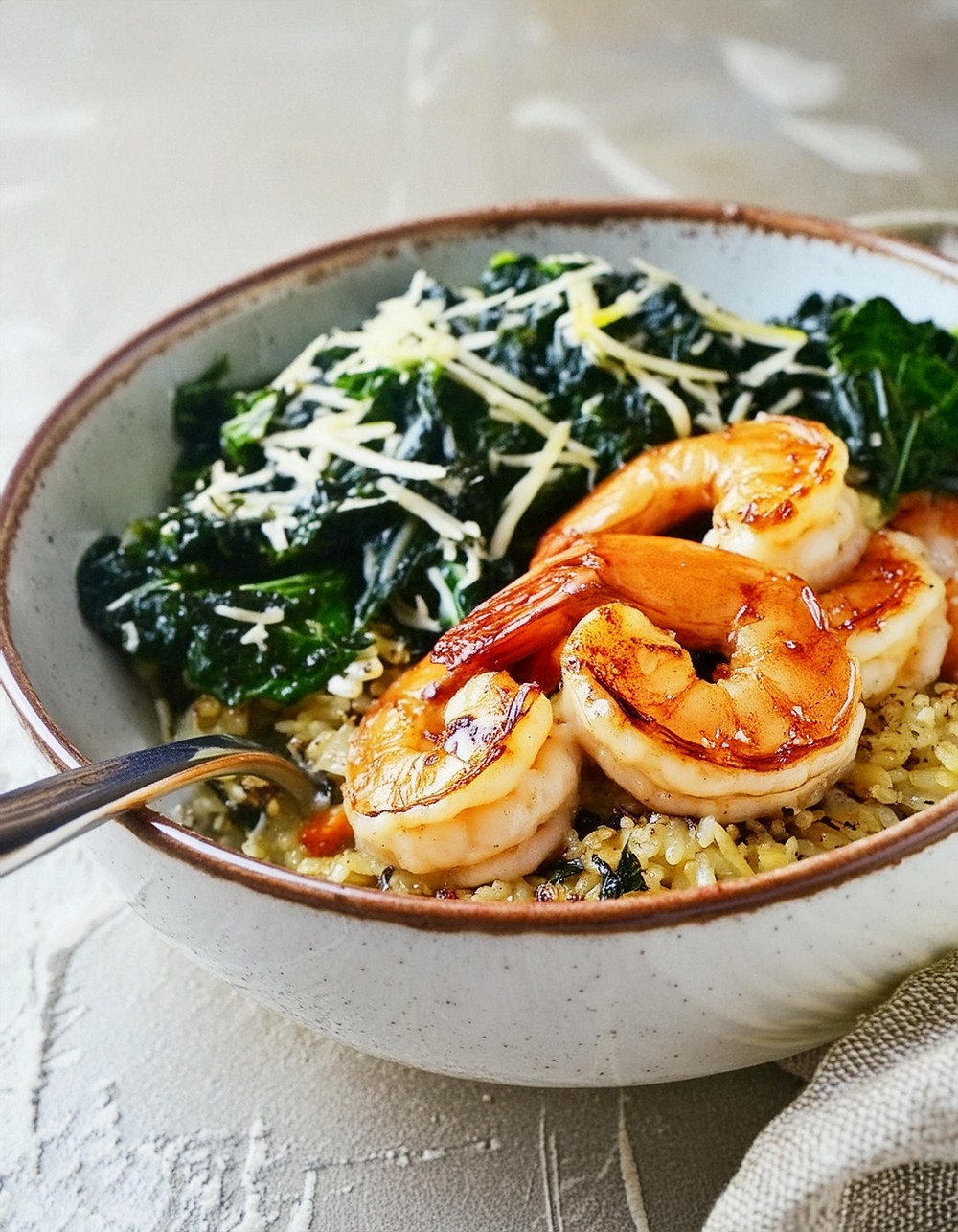 Spicy Shrimp Bowls With Parmesan Quinoa And Garlic Kale 3