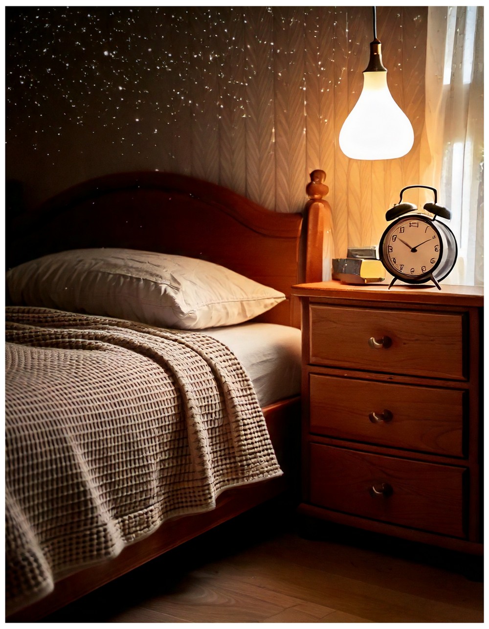 Dreamcore Bedroom with a Timeless Alarm Clock and Floating Dust Particles