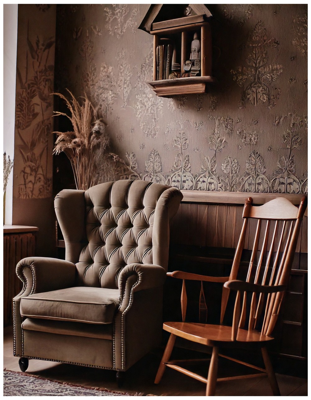 Muted Floral Dreamcore Living Room with Unsettling Stillness