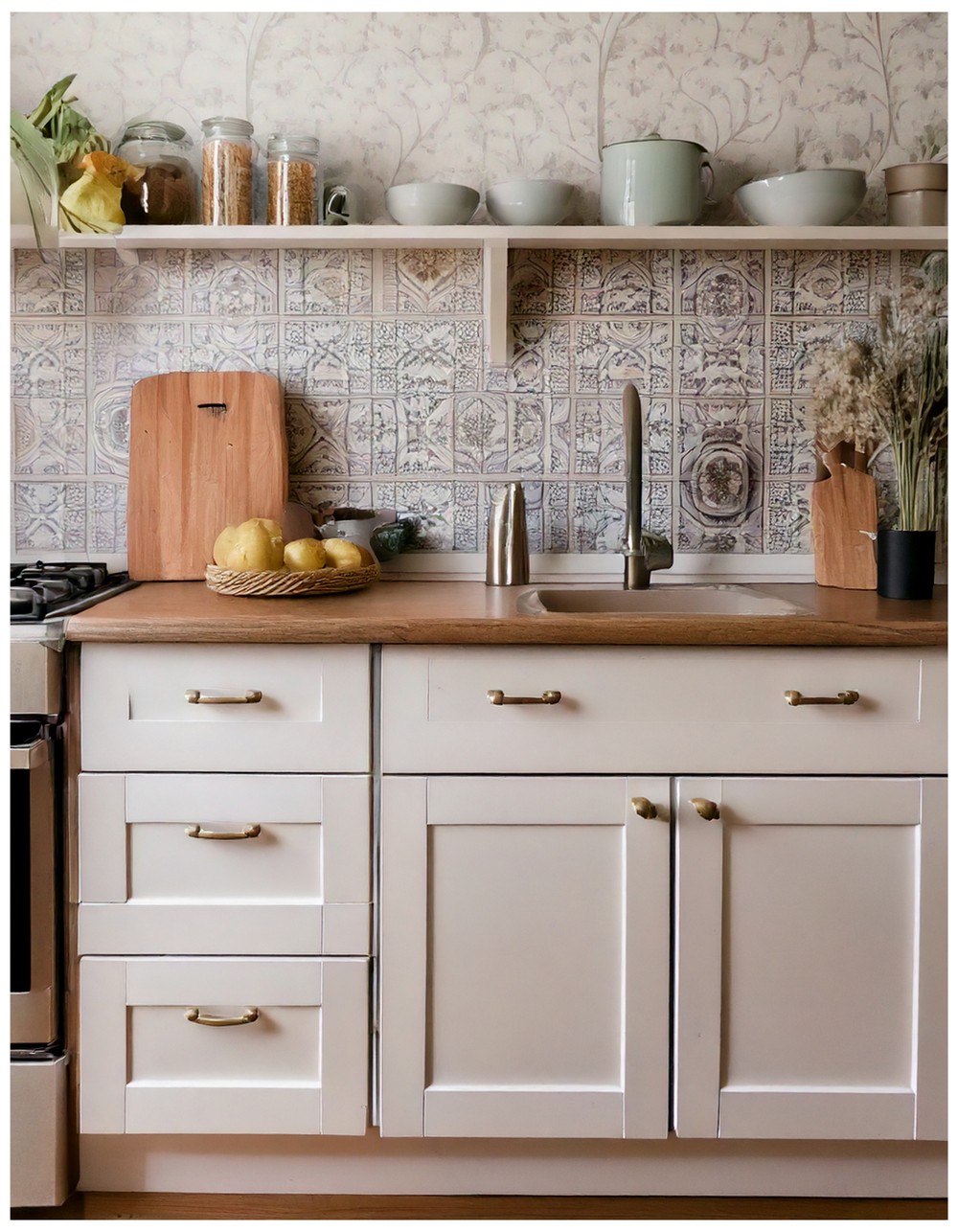 Shaker Cabinets With Wallpaper