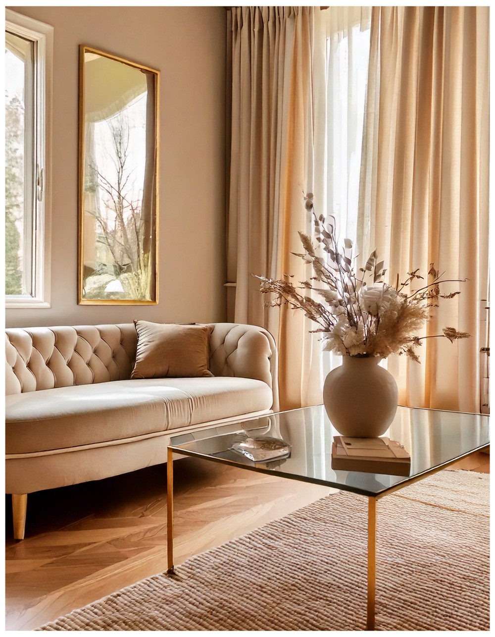 Soft Blush and Cream Dreamcore Living Room with Vintage and Modern Accents