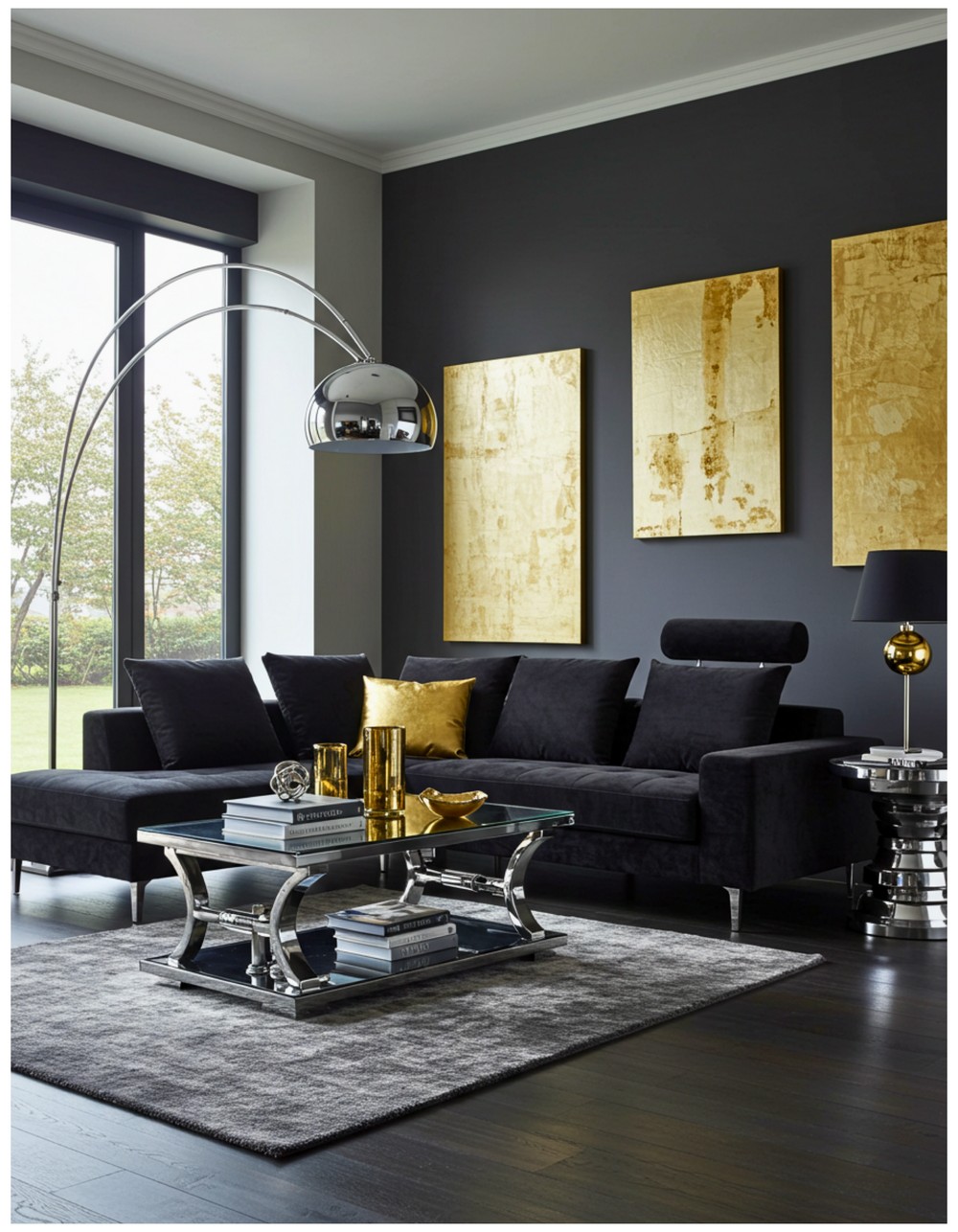 Black Sectional Sofa with Metallic Accents