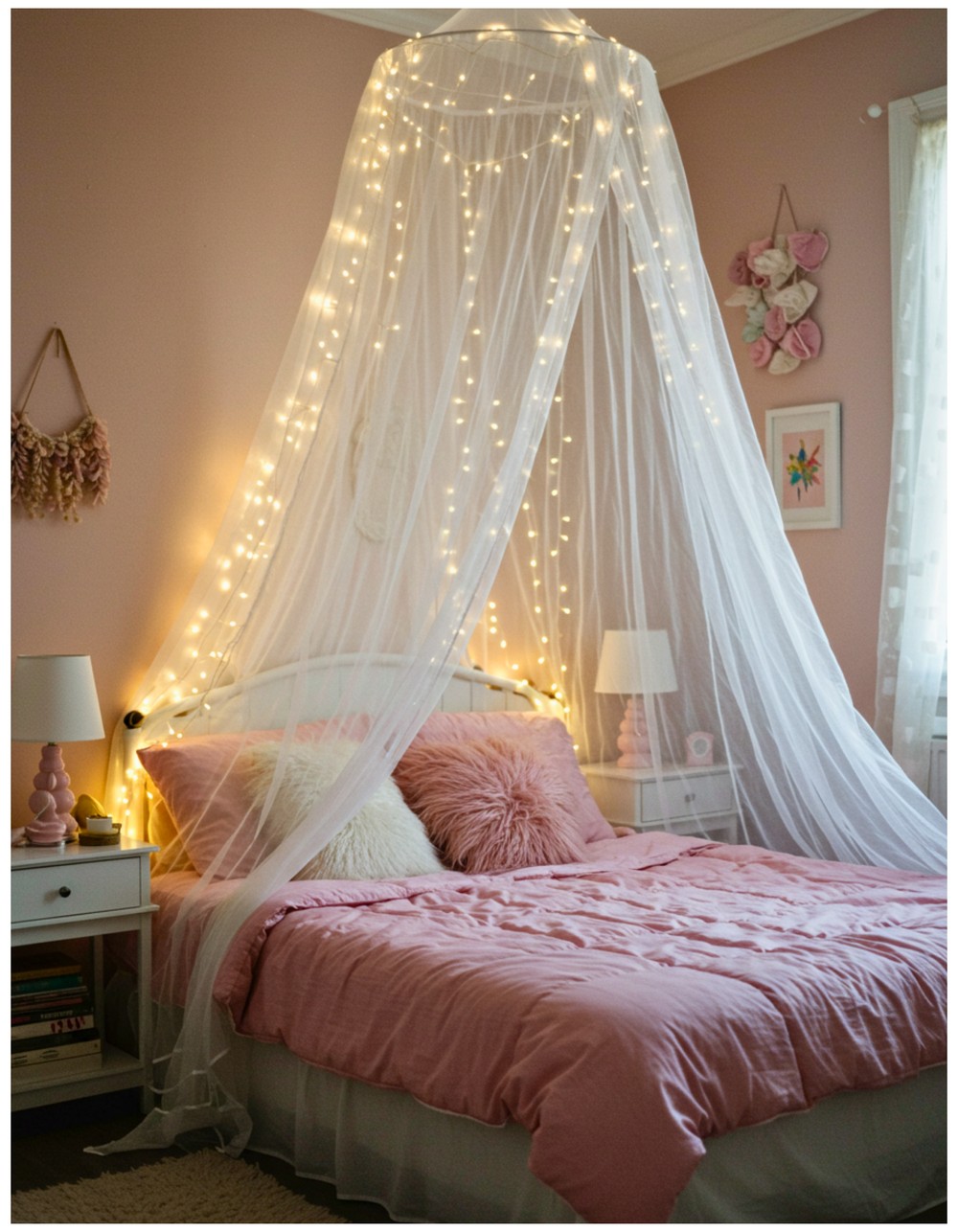 Fairy Light Canopy Over the Bed