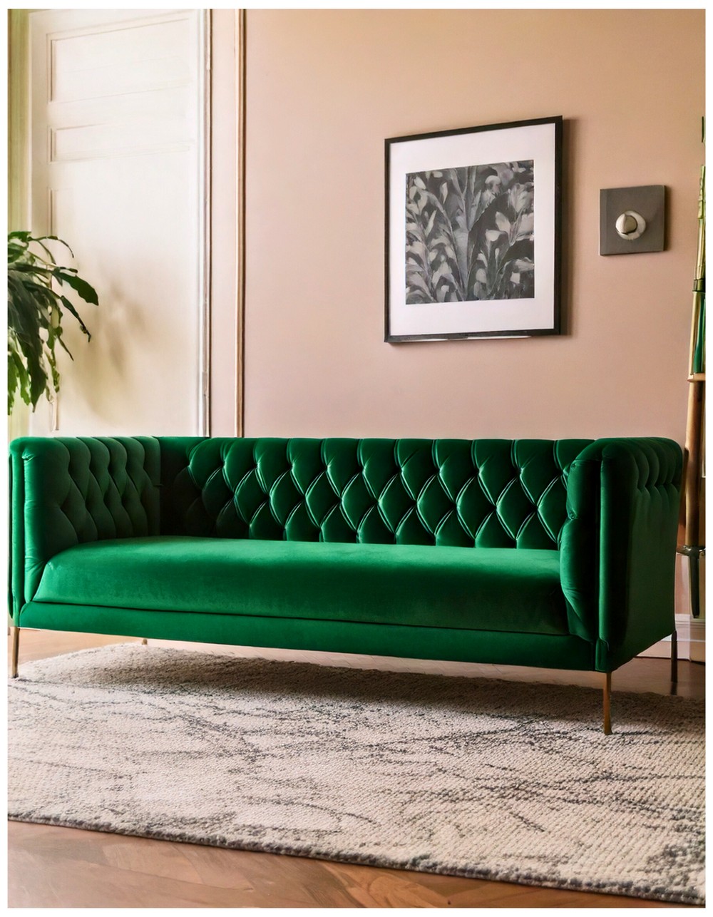 Green Velvet Tufted Sofa