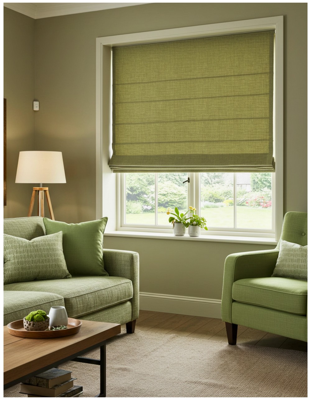 Khaki Green Relaxed Roman Shades