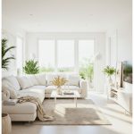 Modern Living Room with White Walls and a White Couch