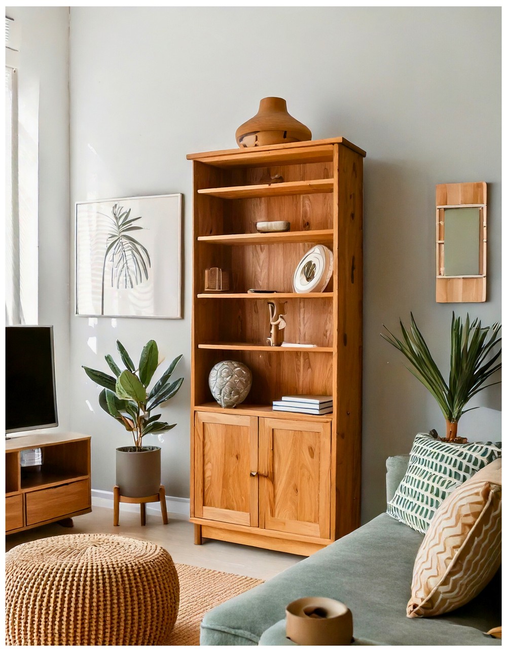 Natural wood bookcase