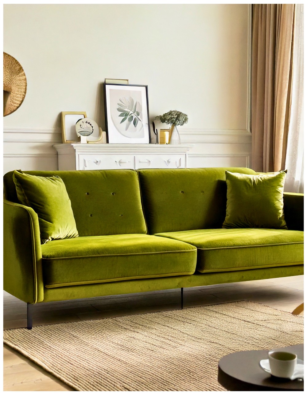 Olive Green Velvet Sofa