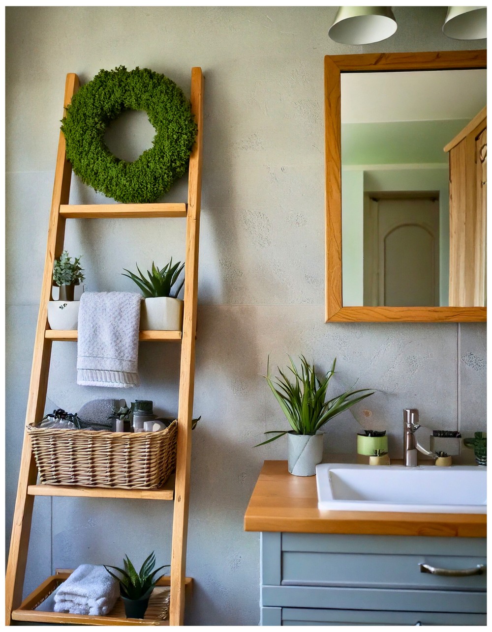 Use a Ladder as Bathroom Shelving