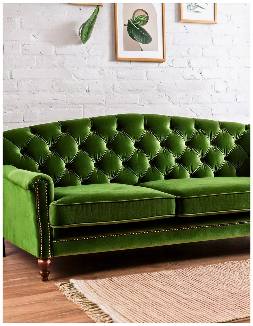 Vintage Green Velvet Sofa