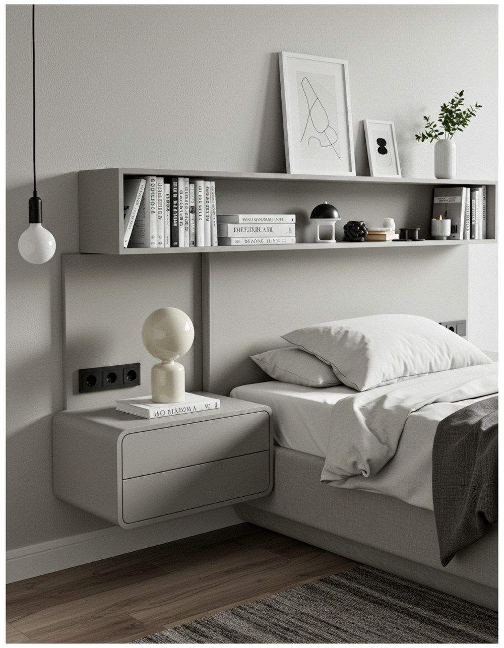 Wall-Mounted Nightstands with Shelves