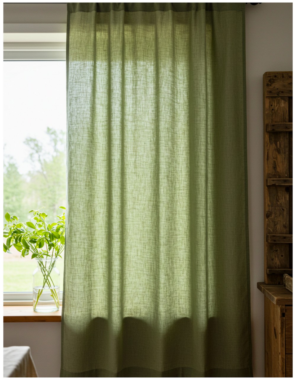 Washed Olive Linen Cafe Curtains