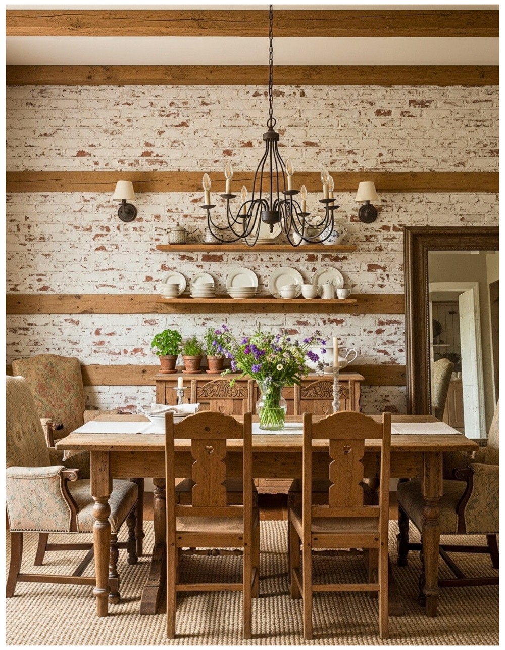 Charming Dining Room with Wood Accent Wall