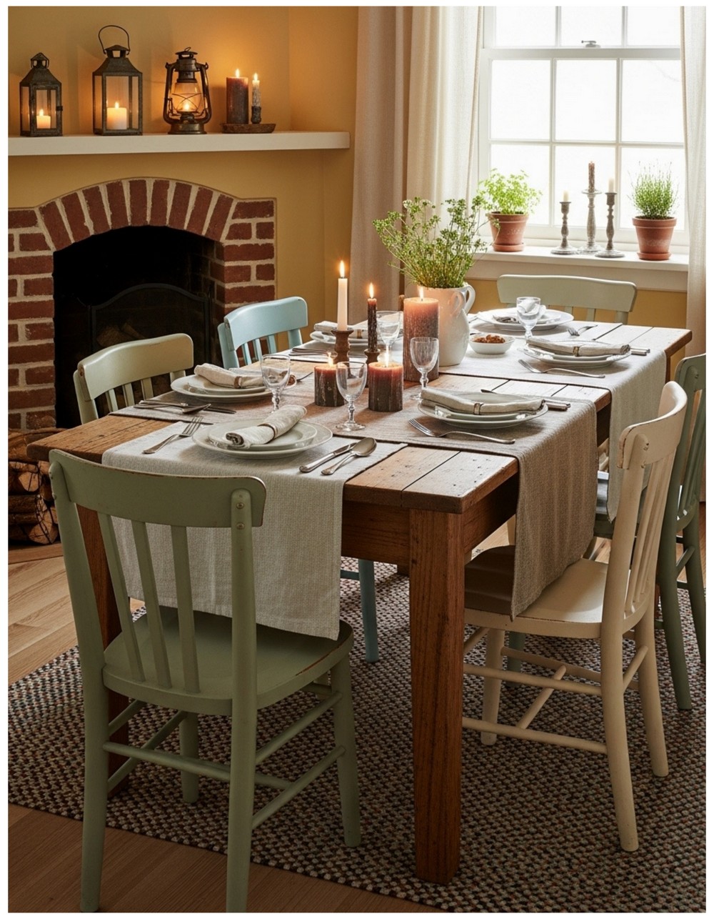 Charming Dining Room with a Cozy Fireplace