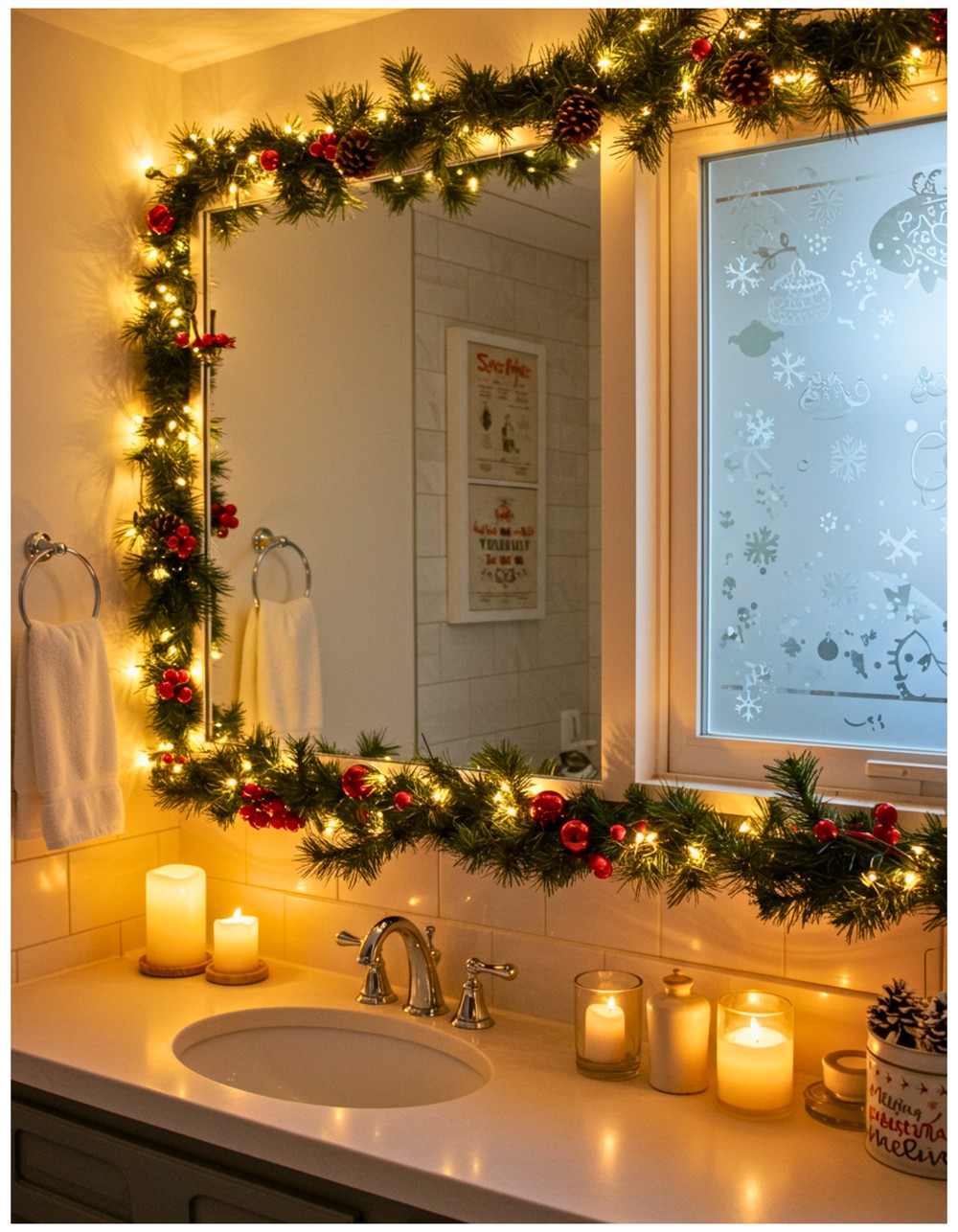 Christmas Lights Around Mirrors