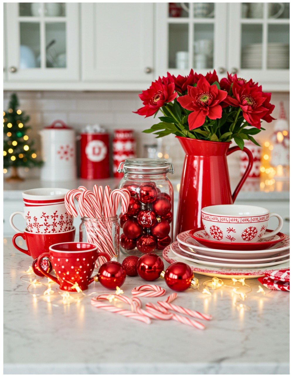 Classic Red and White Christmas Countertop Display