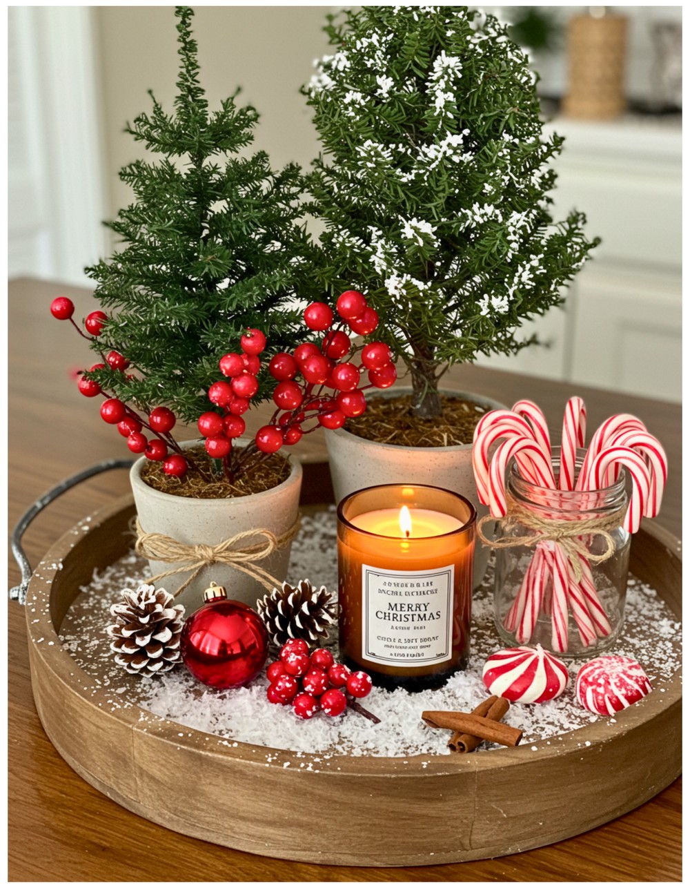 Cozy Christmas Tray Centerpiece for the Kitchen Island