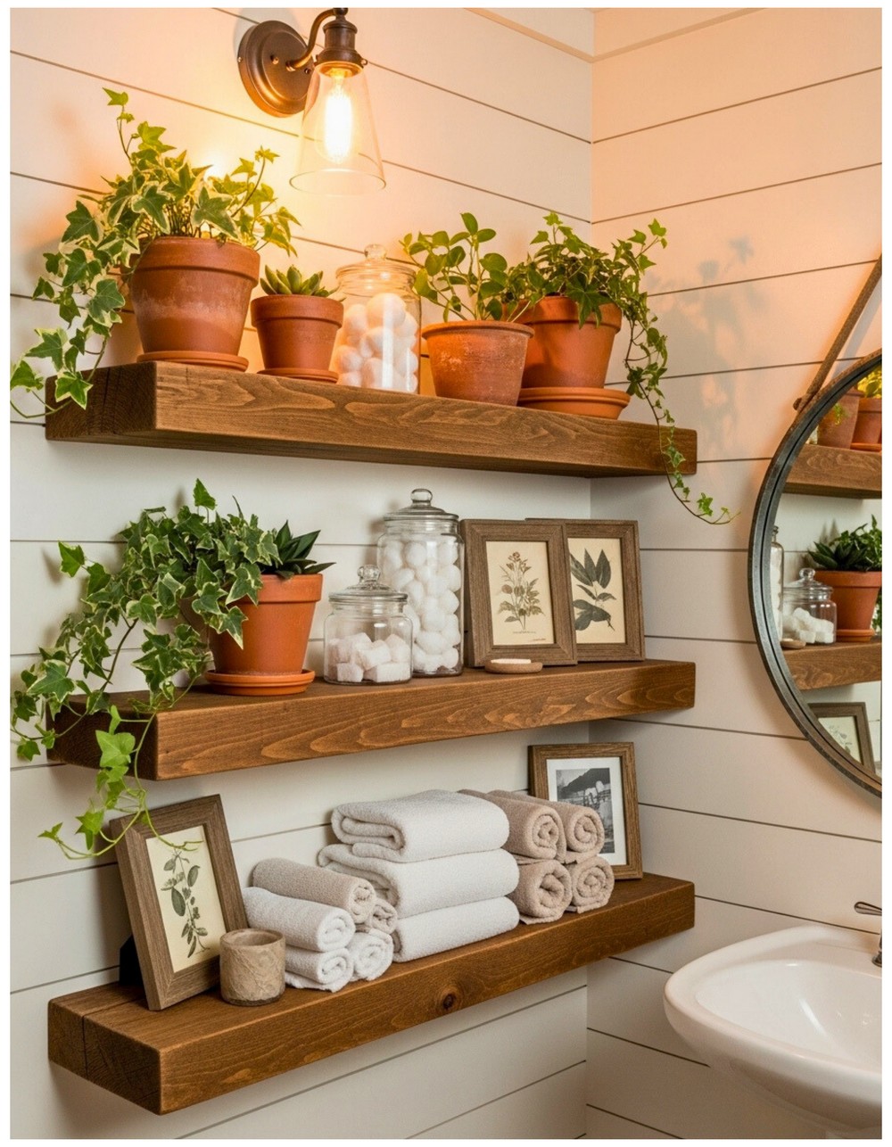 Inspiring Rustic Bathroom Ideas with Wooden Shelving