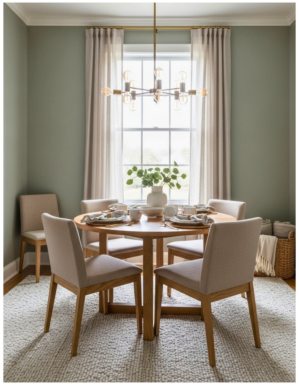 Inviting Dining Room with a Green Accent Wall