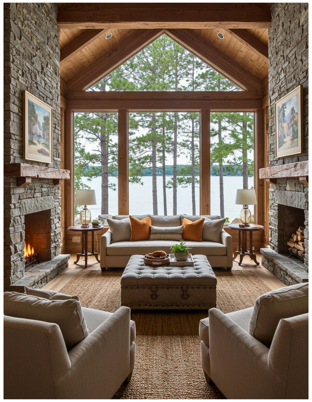 Lakeside Stone and Wood Retreat Cozy Lakehouse Design