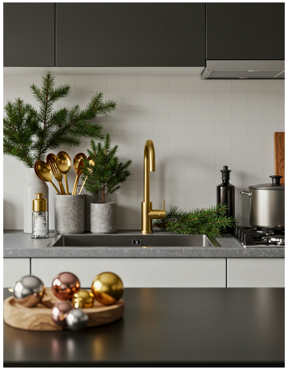 Modern Christmas Kitchen with Minimalist Accents