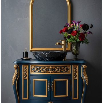 Stylish Gothic Bathroom Vanity in Dark Blue