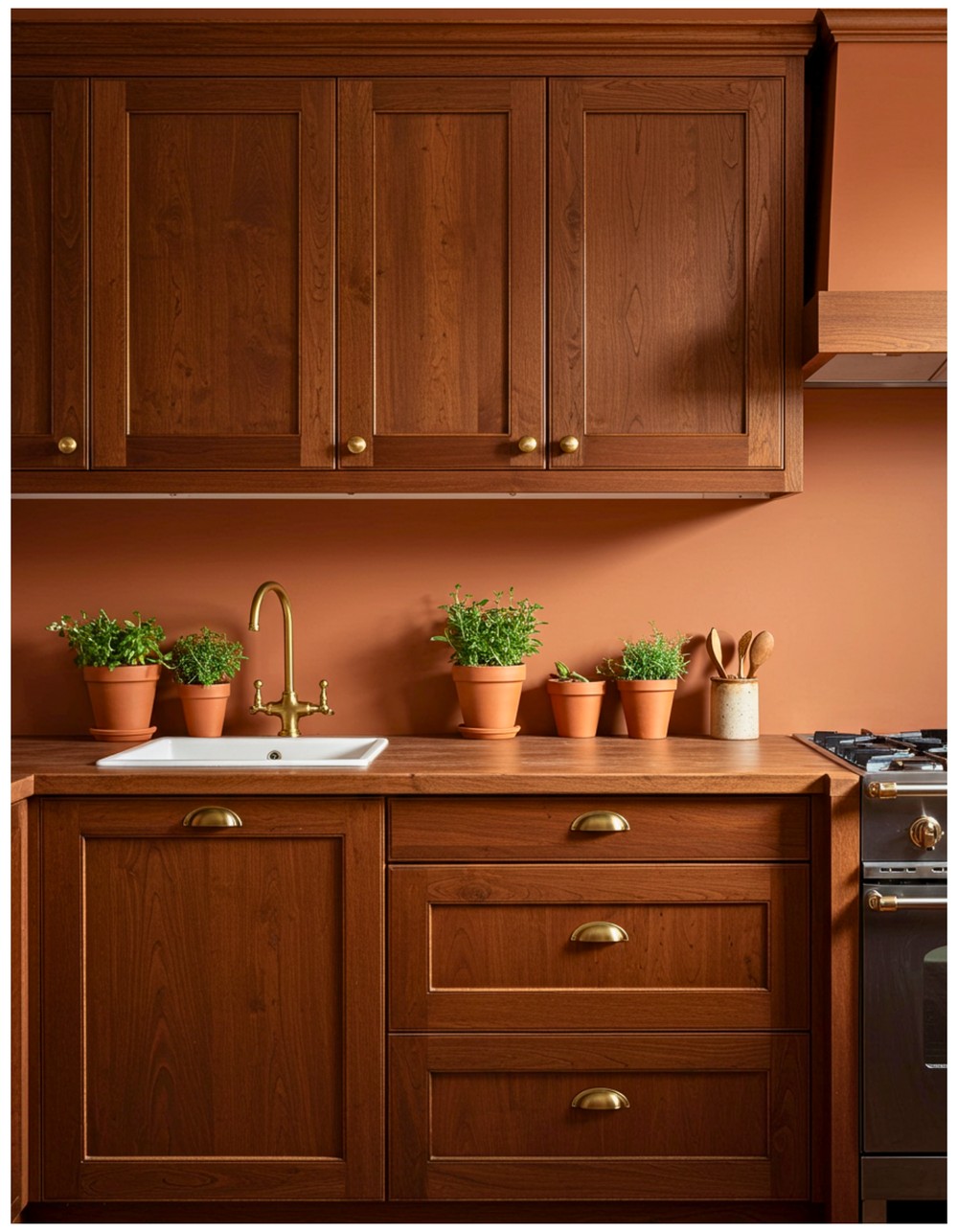 Warm Wood Cabinets + Terracotta Accents