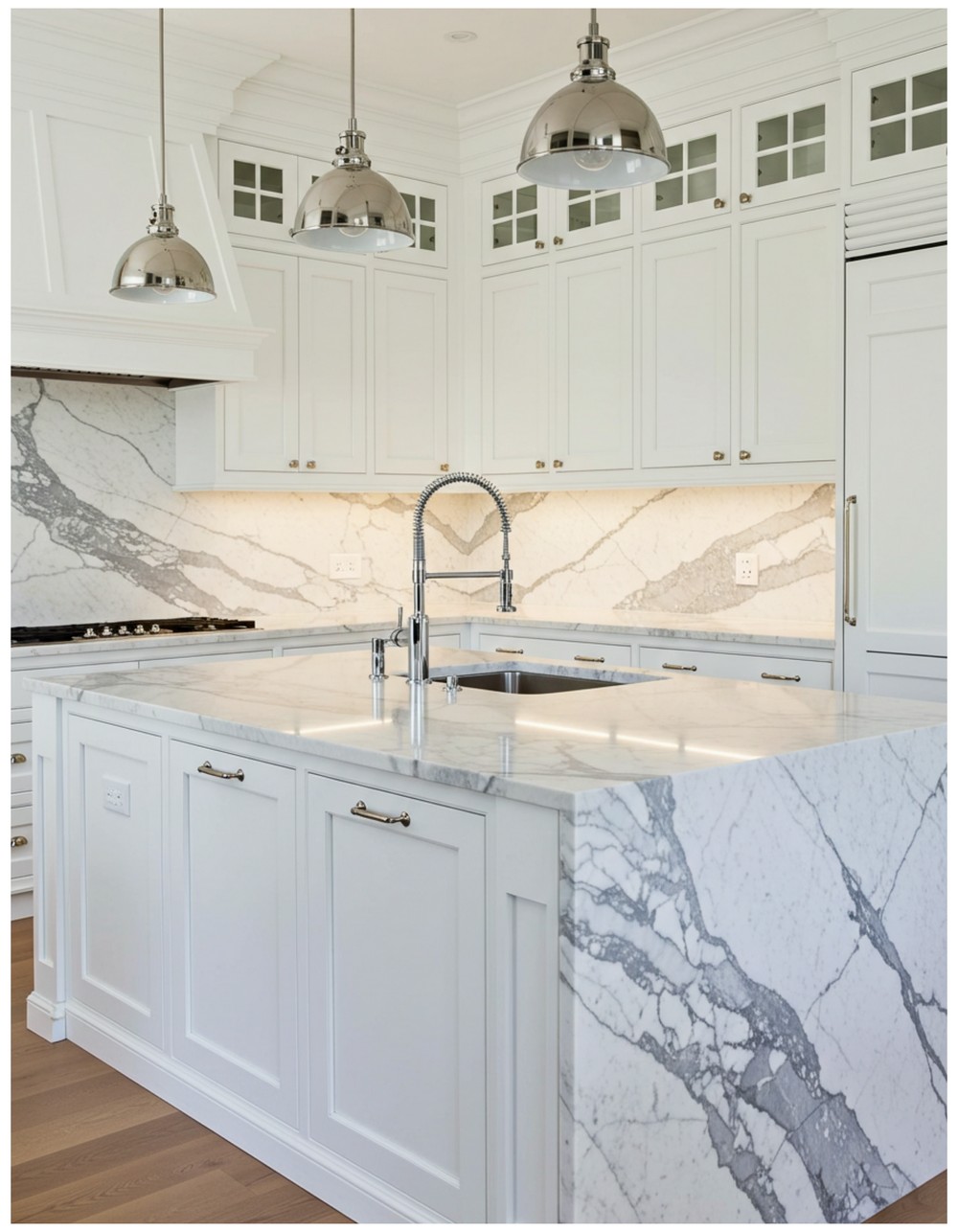 White Cabinets with Marble Countertops