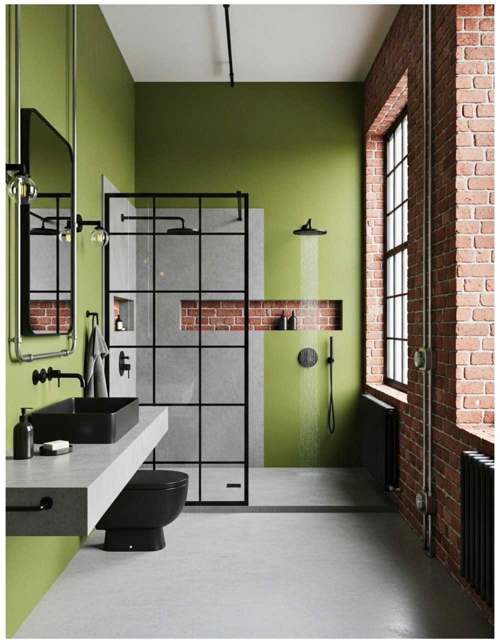 Bold Industrial Green Bathroom Design