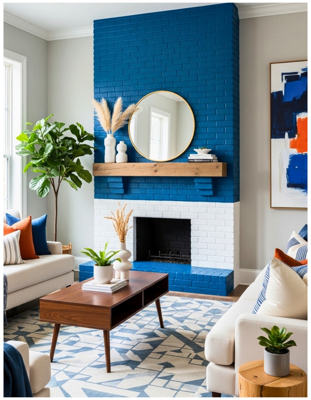 Create a two-tone effect by painting the upper brick a bold color