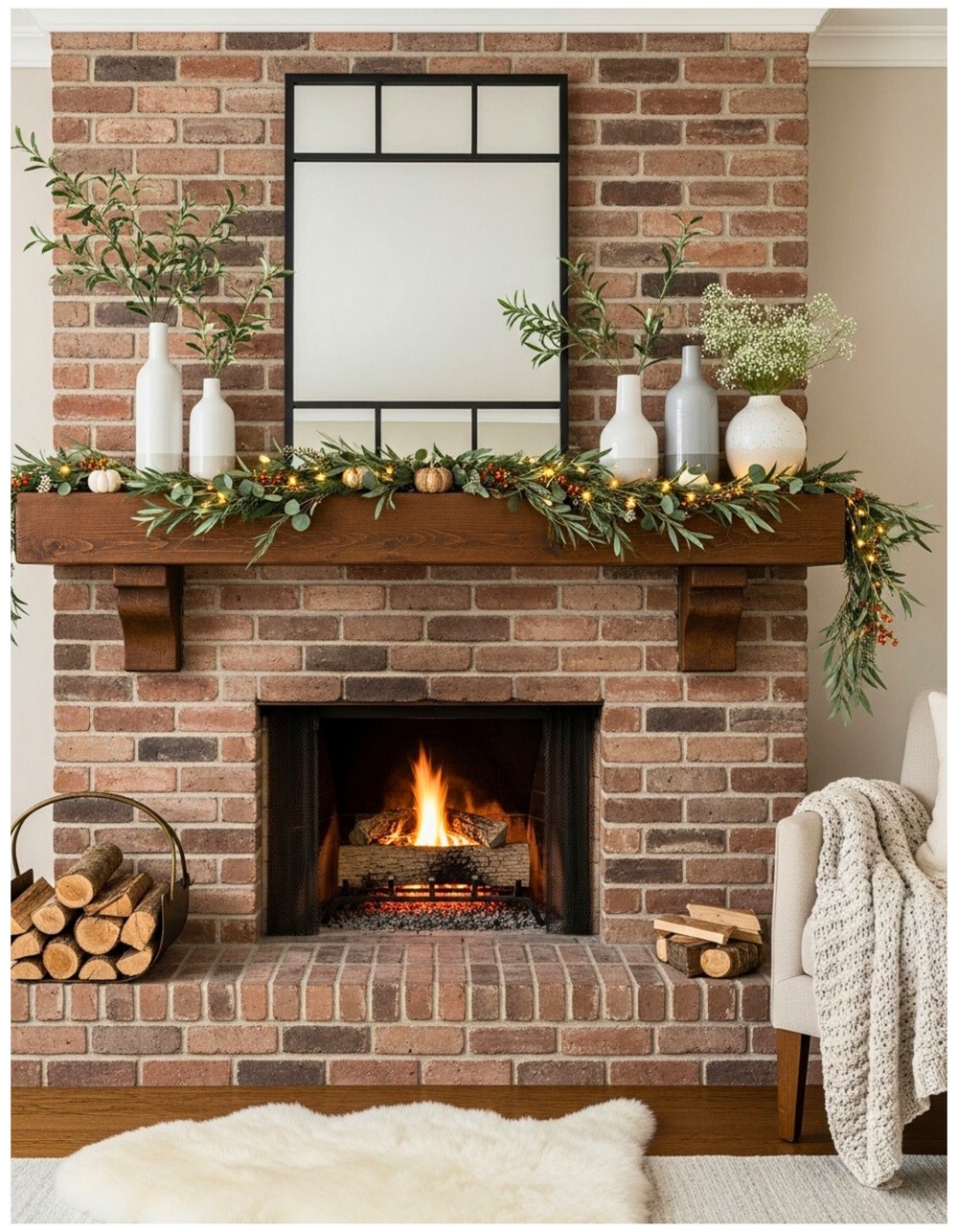 Decorate with seasonal garlands and minimalist ceramic vases for year-round style