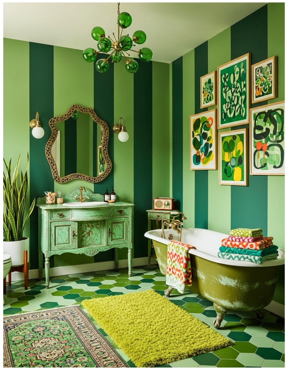 Eclectic Green Bathroom Decor