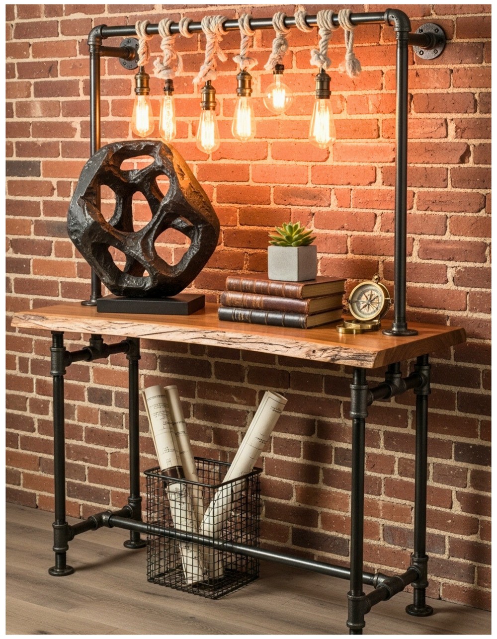 Edison Bulb Pipe Table Display